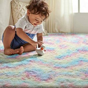 5X8 Feet Rainbow Carpet for Living Room Soft Luxury Bedroom Large Fluffy Plush Area Rug Christmas Thanksgiving Shaggy Big Comfy Rug