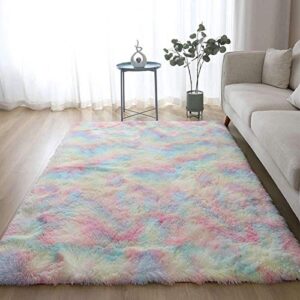 5X8 Feet Rainbow Carpet for Living Room Soft Luxury Bedroom Large Fluffy Plush Area Rug Christmas Thanksgiving Shaggy Big Comfy Rug