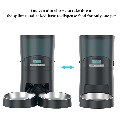 Cat Feeder, HoneyGuaridan 6.5L Automatic Pet Feeder for Two Cats Dogs Food Dispenser Auto Cat Feeder 6 Meal Portion Control, Distribution Alarm, Programmable Timer Feeder, Customizable Voice Recorder