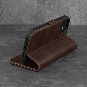 TORRO Leather Case Compatible with iPhone 12 / iPhone 12 Pro – Genuine Leather Wallet Case/Cover with Card Holder and Stand Function (Dark Brown)