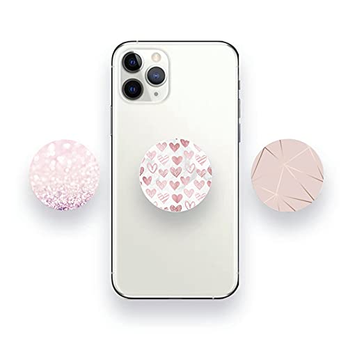 Cell Phone Stand Finger Holder - Pink Rose Gold Heart (3 Pack)