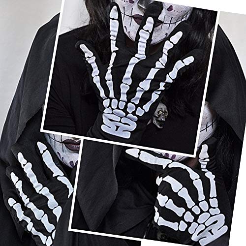 Joy Join Skeleton Gloves Skull Fancy Dress Accessory for Women and Kids Halloween Party Costume Gloves Black