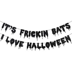 black glittery it's frickin bats i love halloween banner- halloween theme party decorations,halloween party supplies,mantle home decor,yard decor