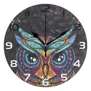 oreayn owl with tribal ornament wall clock for home office bedroom living room decor non ticking