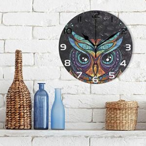 Oreayn Owl with Tribal Ornament Wall Clock for Home Office Bedroom Living Room Decor Non Ticking