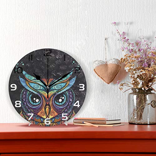 Oreayn Owl with Tribal Ornament Wall Clock for Home Office Bedroom Living Room Decor Non Ticking