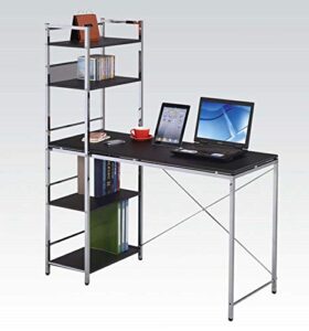 home office computer desk with 5 tier shelves, writing desk with storage bookshelf study table workstation corner desk pc laptop desk (black 2)