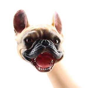 Soft Rubber Bulldog Hand Puppet Realistic Bulldog Head Open Movable Mouth Suitable for Creative Storytelling Teaching Cake Topper Decoration Halloween Decoration