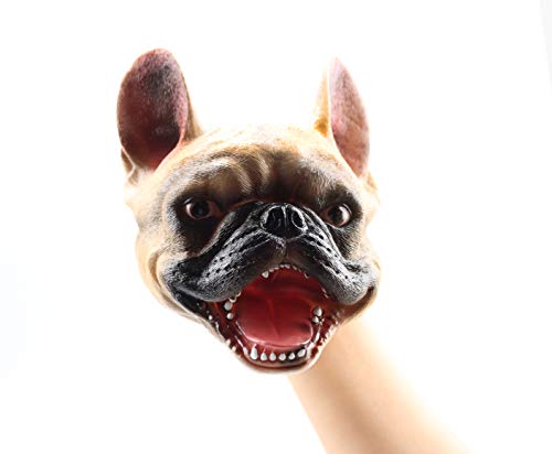 Soft Rubber Bulldog Hand Puppet Realistic Bulldog Head Open Movable Mouth Suitable for Creative Storytelling Teaching Cake Topper Decoration Halloween Decoration