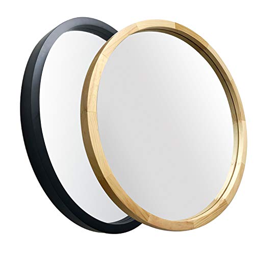 JIYUERLTD Round Mirrors 24inch Wall Mirrors Decorative Wood Frame Morden Mirrors for Bathroom Entryways Living Rooms and More. (Natural Wood)