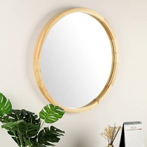 JIYUERLTD Round Mirrors 24inch Wall Mirrors Decorative Wood Frame Morden Mirrors for Bathroom Entryways Living Rooms and More. (Natural Wood)