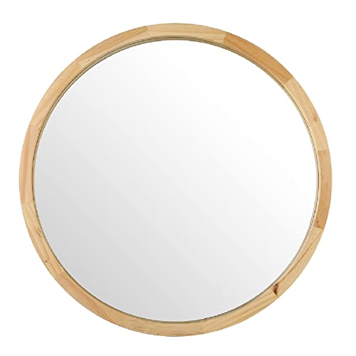 JIYUERLTD Round Mirrors 24inch Wall Mirrors Decorative Wood Frame Morden Mirrors for Bathroom Entryways Living Rooms and More. (Natural Wood)