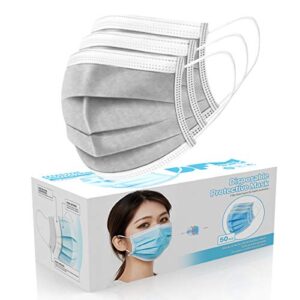 50 pcs silver disposable face masks 3-ply filter earloop mouth cover, face mask (silver)