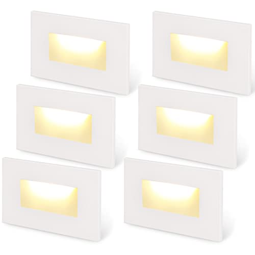 LEONLITE Classic Series 120V LED Step Lights, Dimmable 3.5W Indoor Outdoor Stair Light, 150lm, ETL Listed, Horizontal, IP65 Waterproof, Aluminum, CRI 90, 3000K Warm White, White, Pack of 6