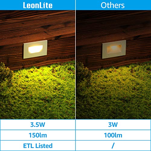 LEONLITE Classic Series 120V LED Step Lights, Dimmable 3.5W Indoor Outdoor Stair Light, 150lm, ETL Listed, Horizontal, IP65 Waterproof, Aluminum, CRI 90, 3000K Warm White, White, Pack of 6