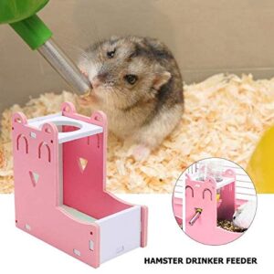 2in1 Hamster Automatic Water Drinker Base Bottle Dispenser Feeder Hanging Small Animals Guinea Pig Squirrel Rabbit Drinking Head Pipe Fountain (Pink)