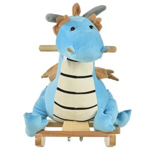 Qaba Kids Plush Ride-On Rocking Horse Toy Dinosaur Ride Rocking Chair with Realistic Sounds for18-36 Months, Blue