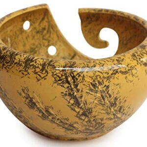 abhandicrafts Make Mom Feel Special on Mother's Day - 6 Inch Yellow Green Ceramic Brown Yarn Bowl for Knitting, Crochet for Moms Antique Hand Carved Leaf by Indian Artistians