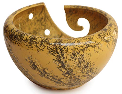 abhandicrafts Make Mom Feel Special on Mother's Day - 6 Inch Yellow Green Ceramic Brown Yarn Bowl for Knitting, Crochet for Moms Antique Hand Carved Leaf by Indian Artistians