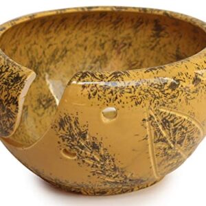 abhandicrafts Make Mom Feel Special on Mother's Day - 6 Inch Yellow Green Ceramic Brown Yarn Bowl for Knitting, Crochet for Moms Antique Hand Carved Leaf by Indian Artistians