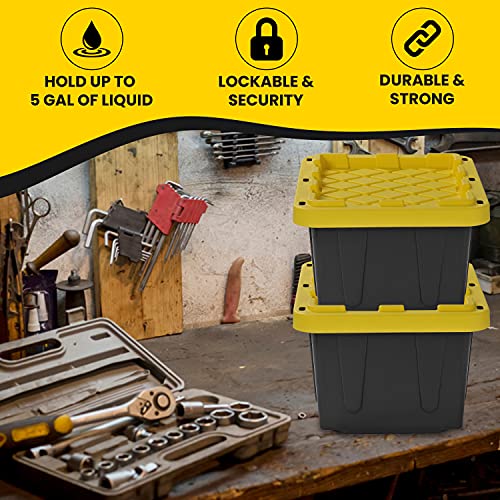 5 Gal. Plastic Storage Tote, Black/Yellow (Set of 4), ‎ 16.5 x 16.5 x 12.5 inches