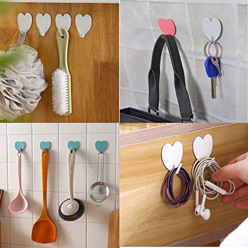 Adhesive Hooks Heart Shape Wall Hooks Hangers Heavy Duty Waterproof Creative Sticky Hanger Hook for Kitchen Utensils, Keys, Robe, Coat, Towel, Bags (Pack of 12)