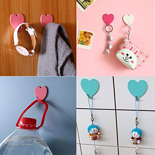 Adhesive Hooks Heart Shape Wall Hooks Hangers Heavy Duty Waterproof Creative Sticky Hanger Hook for Kitchen Utensils, Keys, Robe, Coat, Towel, Bags (Pack of 12)