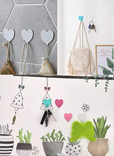 Adhesive Hooks Heart Shape Wall Hooks Hangers Heavy Duty Waterproof Creative Sticky Hanger Hook for Kitchen Utensils, Keys, Robe, Coat, Towel, Bags (Pack of 12)