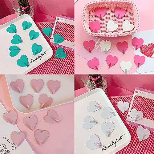 Adhesive Hooks Heart Shape Wall Hooks Hangers Heavy Duty Waterproof Creative Sticky Hanger Hook for Kitchen Utensils, Keys, Robe, Coat, Towel, Bags (Pack of 12)