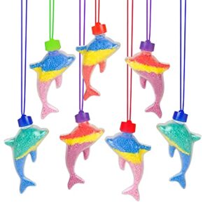 artcreativity dolphin sand art bottle necklaces, pack of 12, sand art craft kit with dolphin shaped bottles, craft party supplies and party favors for kids - sand sold separately