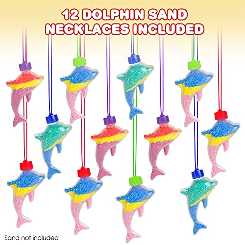 ArtCreativity Dolphin Sand Art Bottle Necklaces, Pack of 12, Sand Art Craft Kit with Dolphin Shaped Bottles, Craft Party Supplies and Party Favors for Kids - Sand Sold Separately