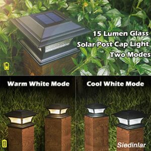 SIEDiNLAR Solar Post Lights Outdoor Glass LED Fence Cap Light 2 Modes for 4x4 5x5 6x6 Posts Deck Patio Garden Decoration Warm White/Cool White Lighting Black (2 Pack)