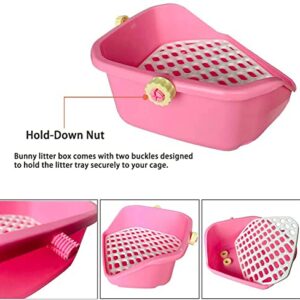 kathson Rabbit Litter Box Pet Toilet Cage Box Potty Trainer Corner with Small Animal Cage Cleaner Broom Brush Dustpan for Bunny Chinchilla Guinea Pig Ferret (Pink)