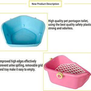 kathson Rabbit Litter Box Pet Toilet Cage Box Potty Trainer Corner with Small Animal Cage Cleaner Broom Brush Dustpan for Bunny Chinchilla Guinea Pig Ferret (Pink)