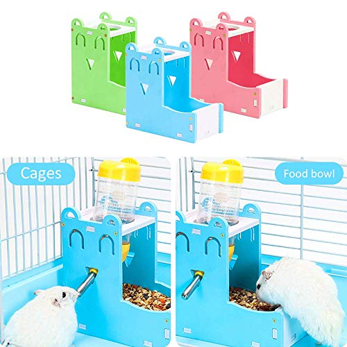 gutongyuan 2in1 Hamster Automatic Water Drinker Base Bottle Dispenser Feeder Hanging Small Animals Guinea Pig Squirrel Rabbit Drinking Head Pipe Fountain (Blue)