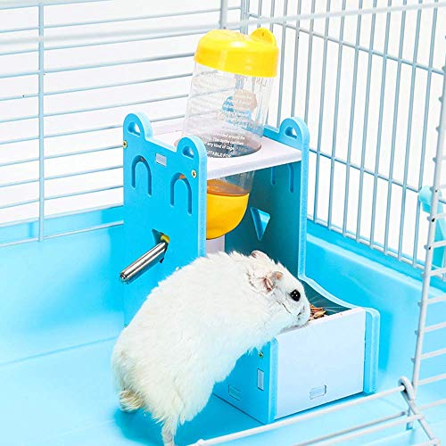 gutongyuan 2in1 Hamster Automatic Water Drinker Base Bottle Dispenser Feeder Hanging Small Animals Guinea Pig Squirrel Rabbit Drinking Head Pipe Fountain (Blue)