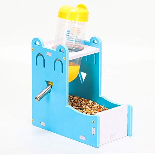 gutongyuan 2in1 Hamster Automatic Water Drinker Base Bottle Dispenser Feeder Hanging Small Animals Guinea Pig Squirrel Rabbit Drinking Head Pipe Fountain (Blue)