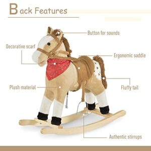 Qaba Kids Plush Ride-On Rocking Horse Toy Cowboy Rocker with Fun Realistic Sounds for Child 3-6 Years Old, Beige