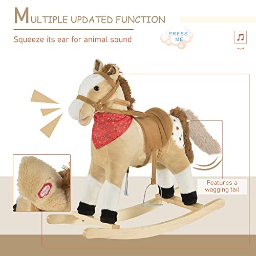 Qaba Kids Plush Ride-On Rocking Horse Toy Cowboy Rocker with Fun Realistic Sounds for Child 3-6 Years Old, Beige