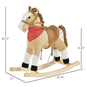 Qaba Kids Plush Ride-On Rocking Horse Toy Cowboy Rocker with Fun Realistic Sounds for Child 3-6 Years Old, Beige