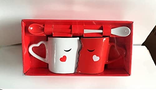 THE FASHION Set of 2 Creative Coffee Cups Double Bowl Ceramic Bowl Kiss Valentine's Day Couple Cups and Mugs High-grade Ceramics Mug Milk Water Tea Cup Drinkware Home Office Cup Lover Gift