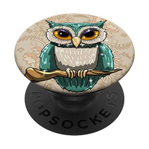 owl branch cute night hooting animal bird lover gift popsockets popgrip: swappable grip for phones & tablets