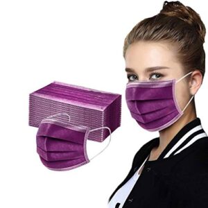 Kamendita 50 Pcs Disposable Adult's Face Bandanas 3-Ply Breathable with Elastic Ear Loops Outdoors Work Activities, Purple