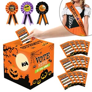 55 pcs halloween costume contest ballot kit orange halloween party supplies costume contest ballot box voting cards award ribbons best costume award sash for halloween dress-up party home office game