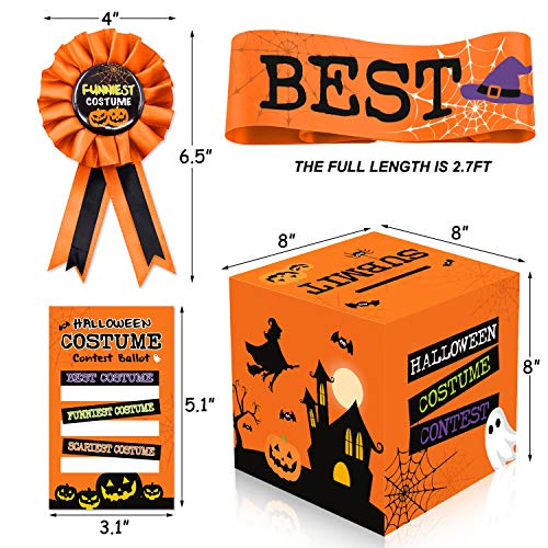 55 PCS Halloween Costume Contest Ballot Kit Orange Halloween Party Supplies Costume Contest Ballot Box Voting Cards Award Ribbons Best Costume Award Sash for Halloween Dress-Up Party Home Office Game