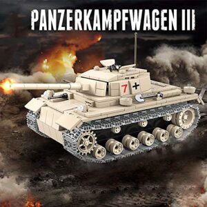 General Jim's Army Toys - World War 2 Tank Building Kit - World War 2 German Army Panzer III Battle Tank - Military Model Brick Building Toy Set Comes with Weapons