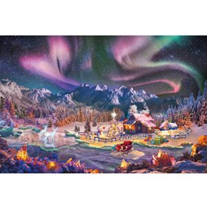 lavievert jigsaw puzzles 1000 piece christmas wonderland puzzles for adults and kids - snowy night, aurora, christmas tree, snowman, sleigh, ice sculpture & milu deer