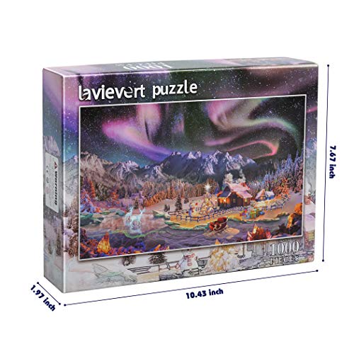 Lavievert Jigsaw Puzzles 1000 Piece Christmas Wonderland Puzzles for Adults and Kids - Snowy Night, Aurora, Christmas Tree, Snowman, Sleigh, Ice Sculpture & Milu Deer