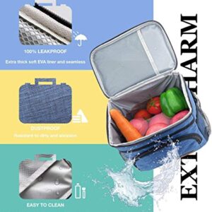 ExtraCharm Insulated Lunch Bag for Women/Men - Reusable Lunch Box for Office Picnic Hiking Beach - Leakproof 12-Can Coke Cooler Tote Bag Organizer with Adjustable Shoulder Strap for Adults - Blue