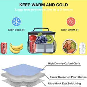 ExtraCharm Insulated Lunch Bag for Women/Men - Reusable Lunch Box for Office Picnic Hiking Beach - Leakproof 12-Can Coke Cooler Tote Bag Organizer with Adjustable Shoulder Strap for Adults - Blue